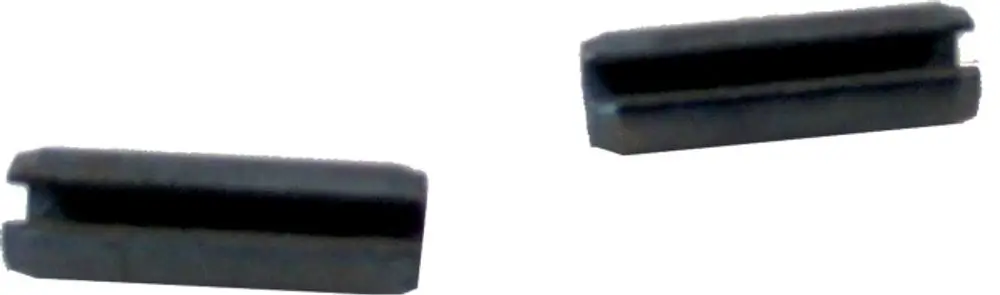 Zwei schwarze Scharnierbolzen mit einer länglichen Form und einer Nut, geeignet für Anwendungen von Wolf.